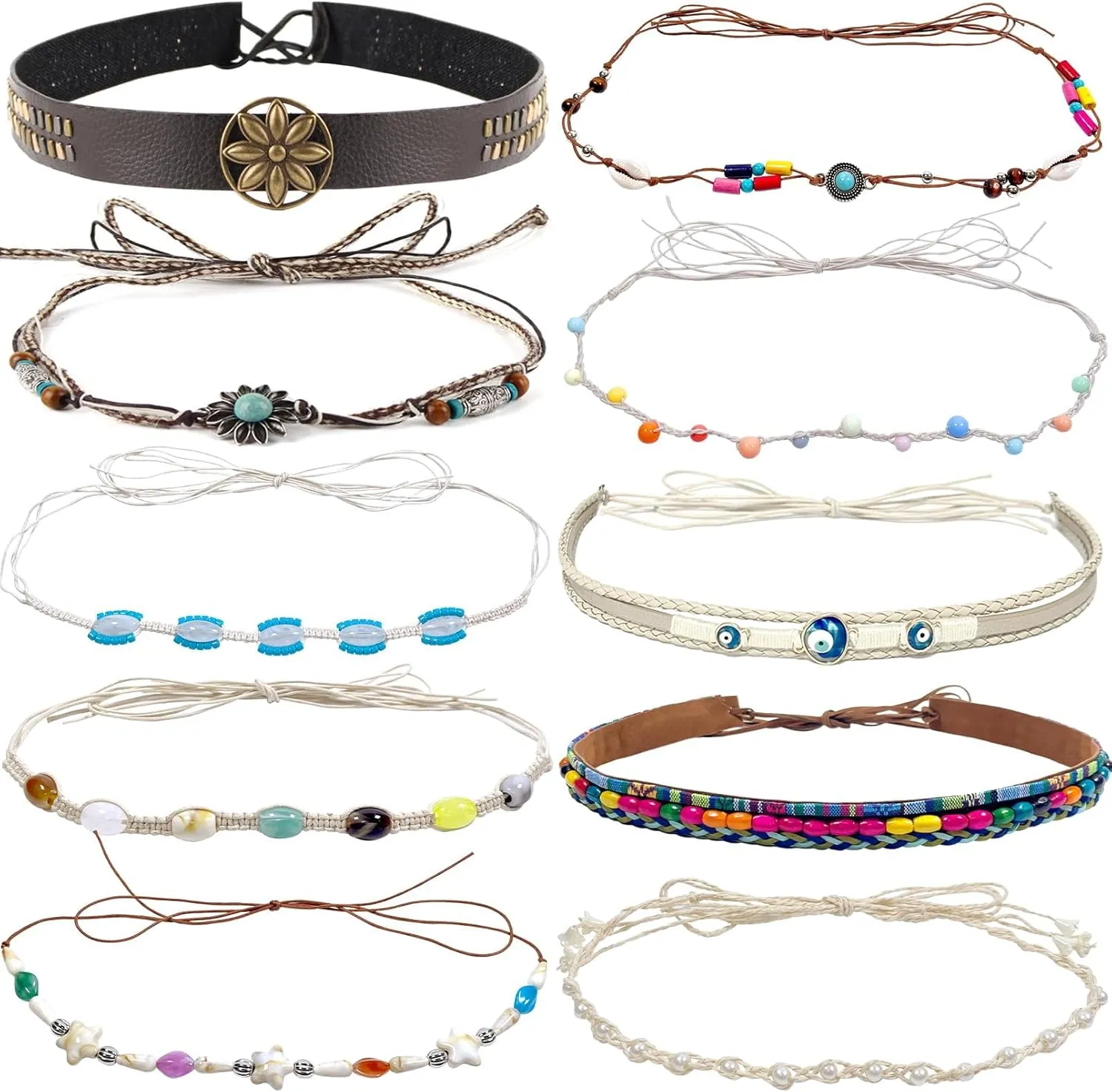 10 PCS Cowboy Hat Bands for Men Women, Leather Hatbands Belt for Cowboy/Western/Fedora/Cowgirl/Straw Hats