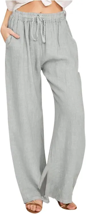 2025 Women Striped Wide Leg Pant Casual Drawstring Waist Pant Straight Leg Trouser Baggy Contrast Lounge Sleepwear