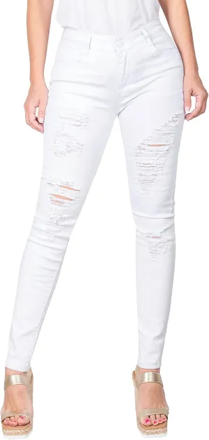 2LUV Women's Ripped Stretchy 5 Pocket Skinny Distressed Denim Jeans