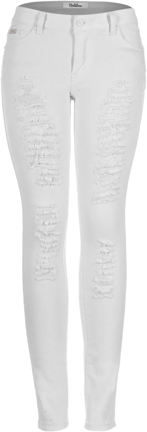 2LUV Women's Ripped Stretchy 5 Pocket Skinny Distressed Denim Jeans