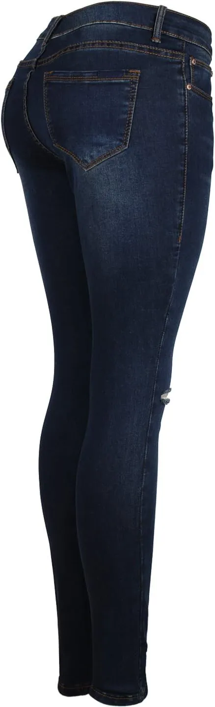 2LUV Women's Ripped Stretchy 5 Pocket Skinny Distressed Denim Jeans