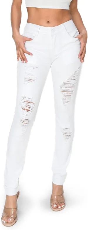 2LUV Women's Ripped Stretchy 5 Pocket Skinny Distressed Denim Jeans