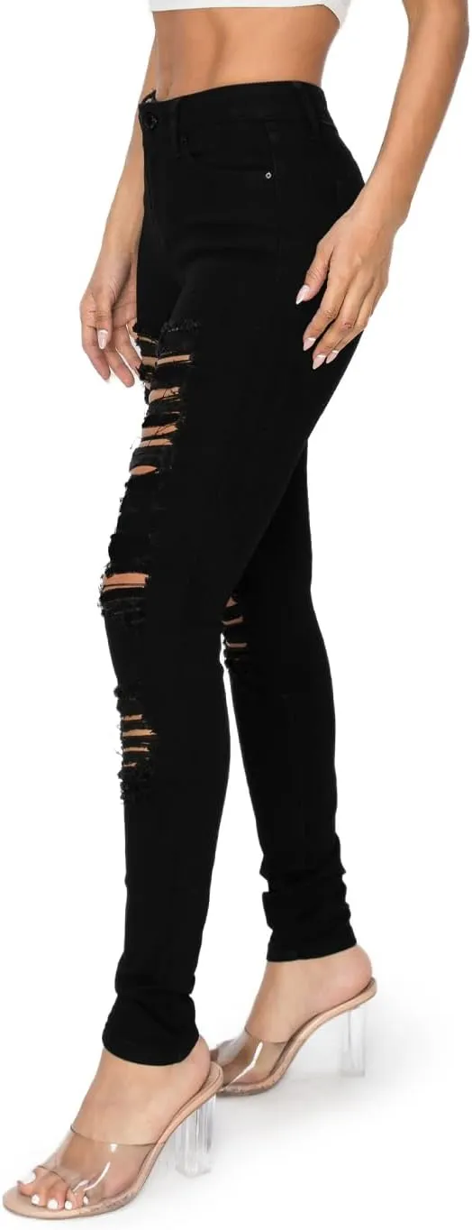 2LUV Women's Ripped Stretchy 5 Pocket Skinny Distressed Denim Jeans