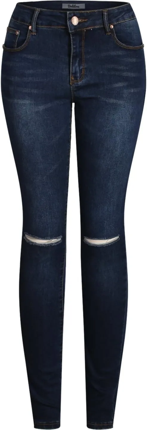2LUV Women's Ripped Stretchy 5 Pocket Skinny Distressed Denim Jeans