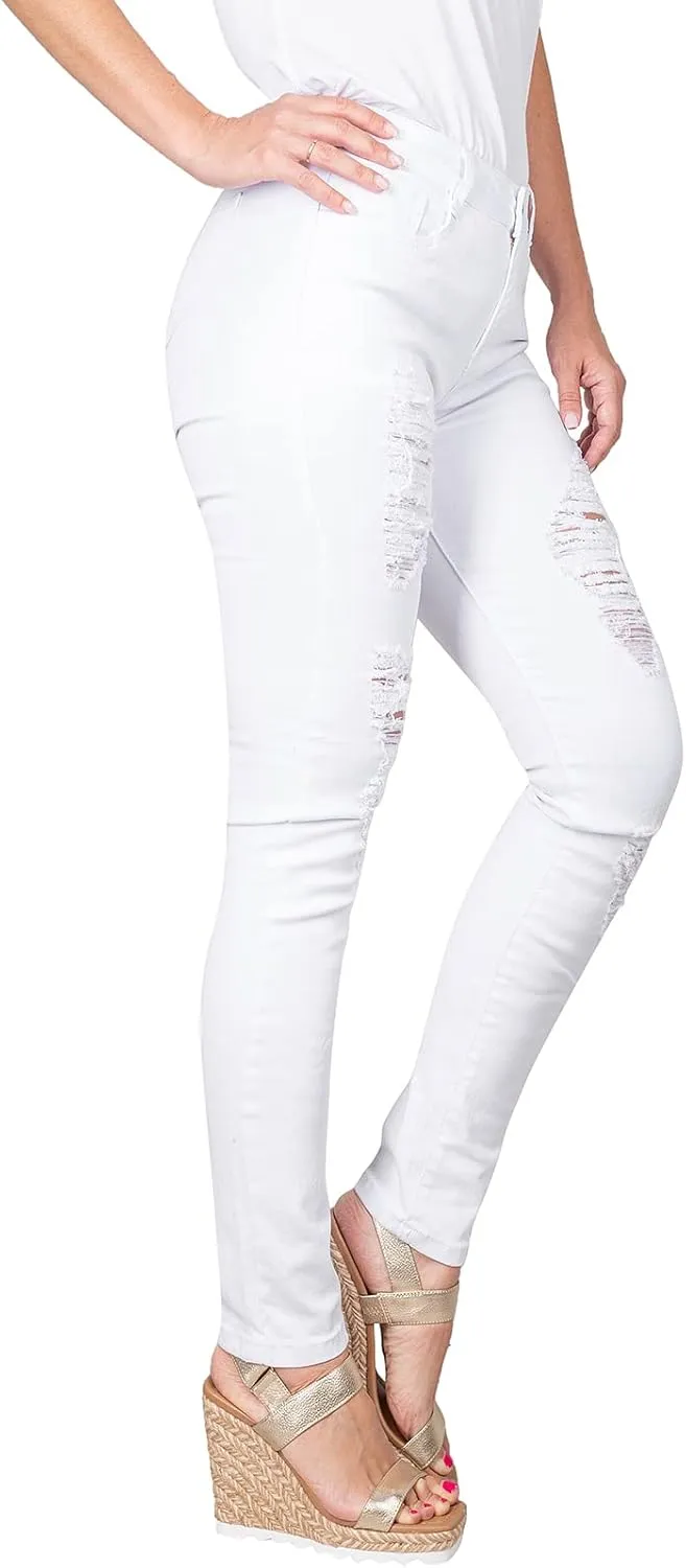 2LUV Women's Ripped Stretchy 5 Pocket Skinny Distressed Denim Jeans