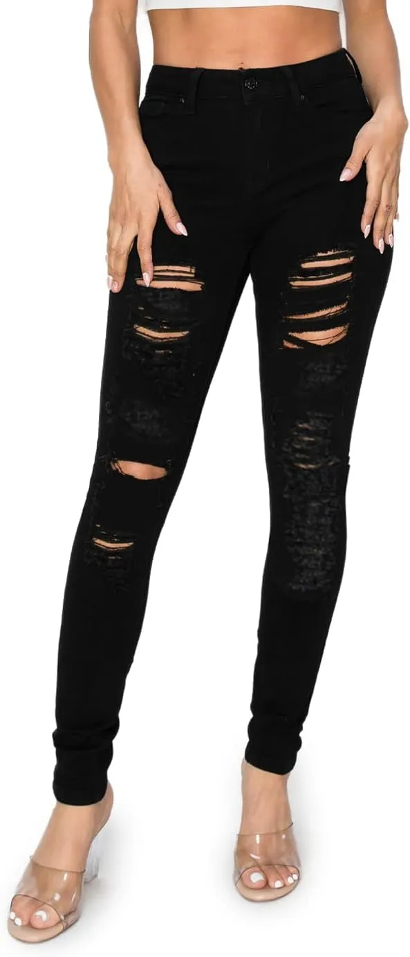 2LUV Women's Ripped Stretchy 5 Pocket Skinny Distressed Denim Jeans