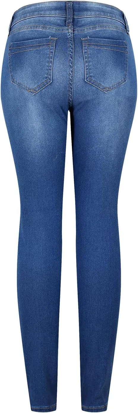 2LUV Women's Ripped Stretchy 5 Pocket Skinny Distressed Denim Jeans