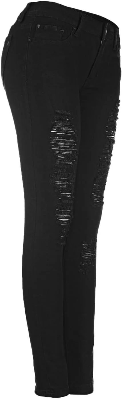 2LUV Women's Ripped Stretchy 5 Pocket Skinny Distressed Denim Jeans