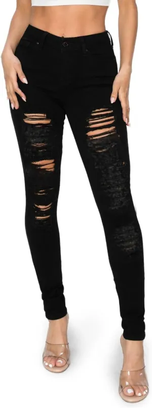 2LUV Women's Ripped Stretchy 5 Pocket Skinny Distressed Denim Jeans