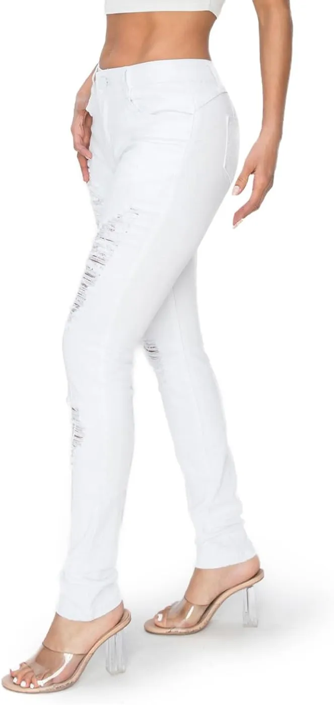 2LUV Women's Ripped Stretchy 5 Pocket Skinny Distressed Denim Jeans