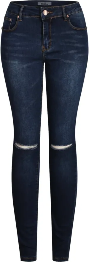 2LUV Women's Ripped Stretchy 5 Pocket Skinny Distressed Denim Jeans
