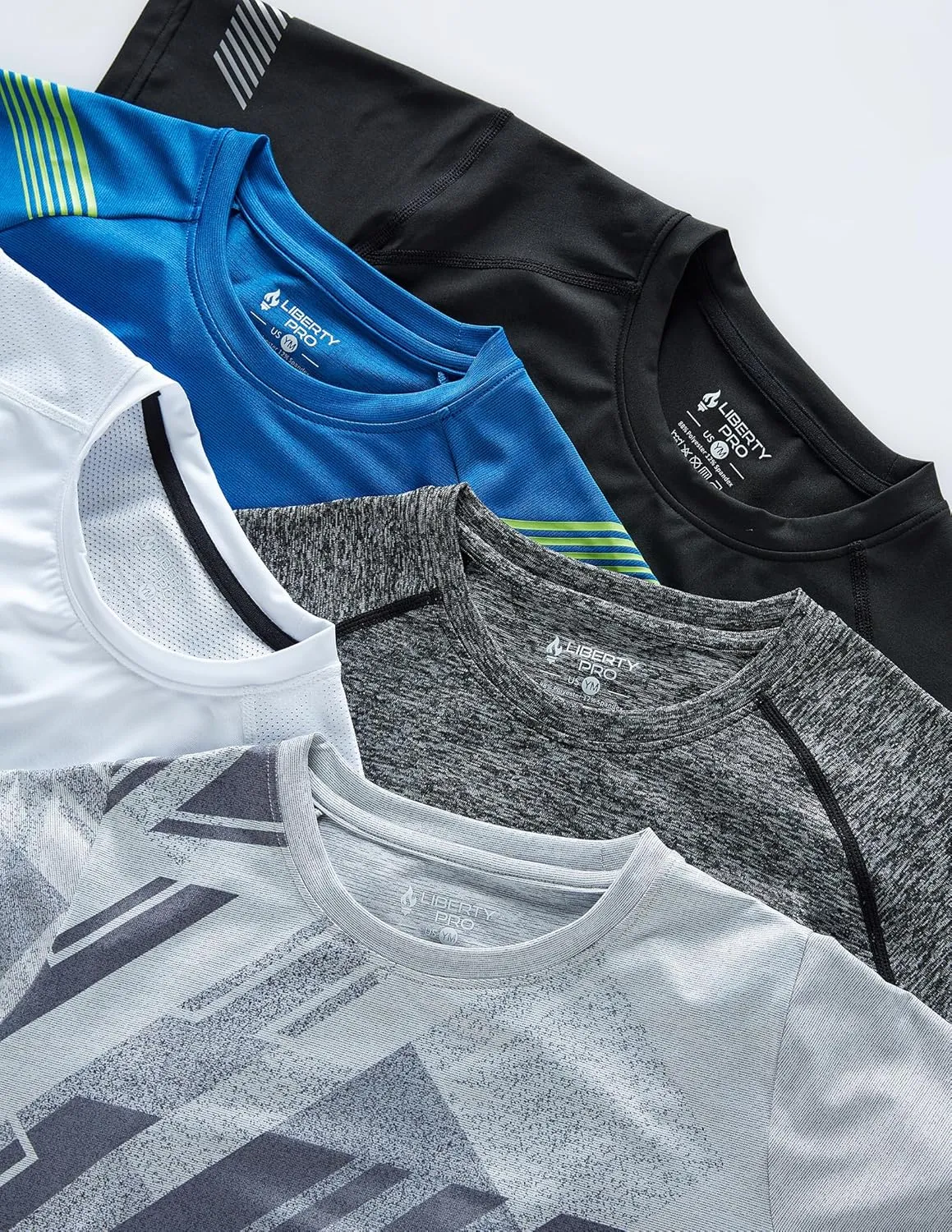 5 Pack Boys Athletic Shirts, Youth Activewear Dry Fit Tshirts for Kids, Short Sleeve Tees, Bulk Athletic Performance Clothing