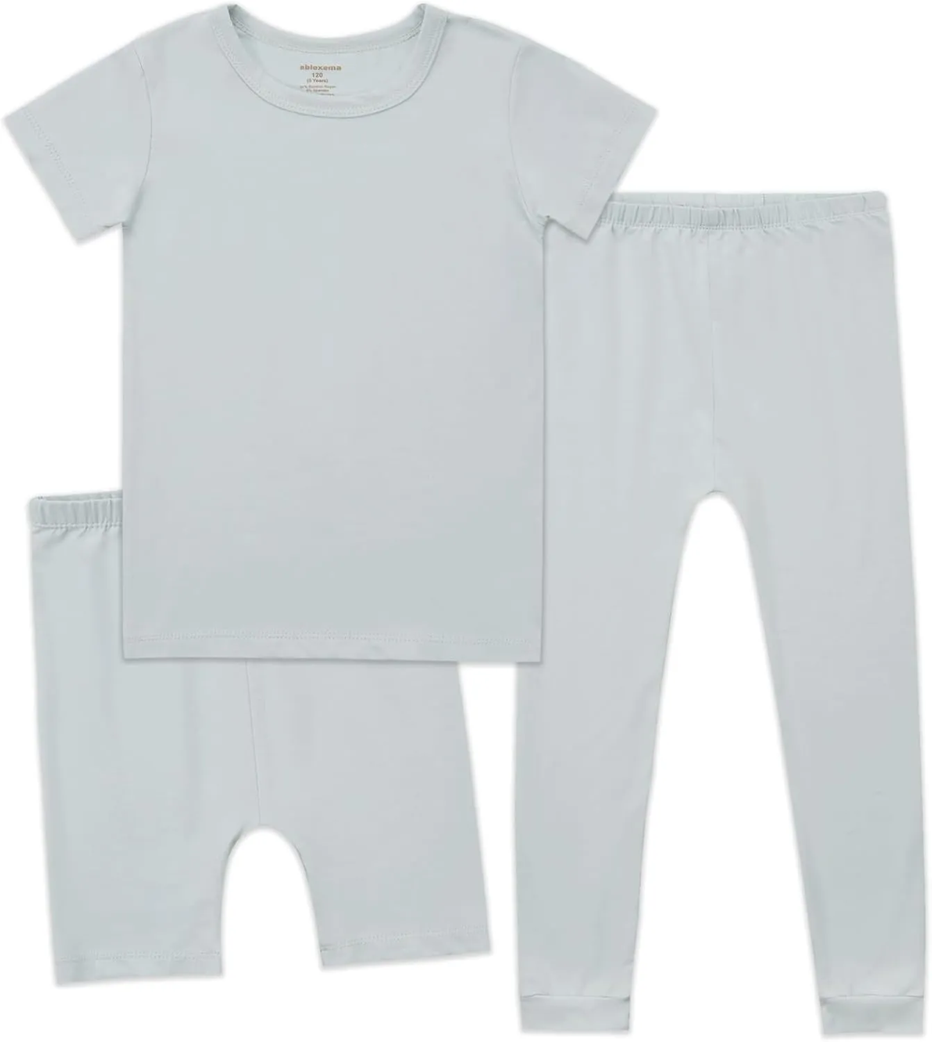 Aablexema Kids Pajamas Set Rayon, 3Pcs Unisex Toddler Short Shirt and Pants Set Snug Fit Sleepwear Pjs 1-6 Years