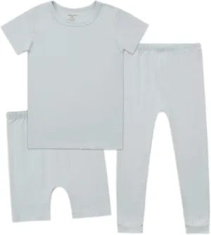 Aablexema Kids Pajamas Set Rayon, 3Pcs Unisex Toddler Short Shirt and Pants Set Snug Fit Sleepwear Pjs 1-6 Years