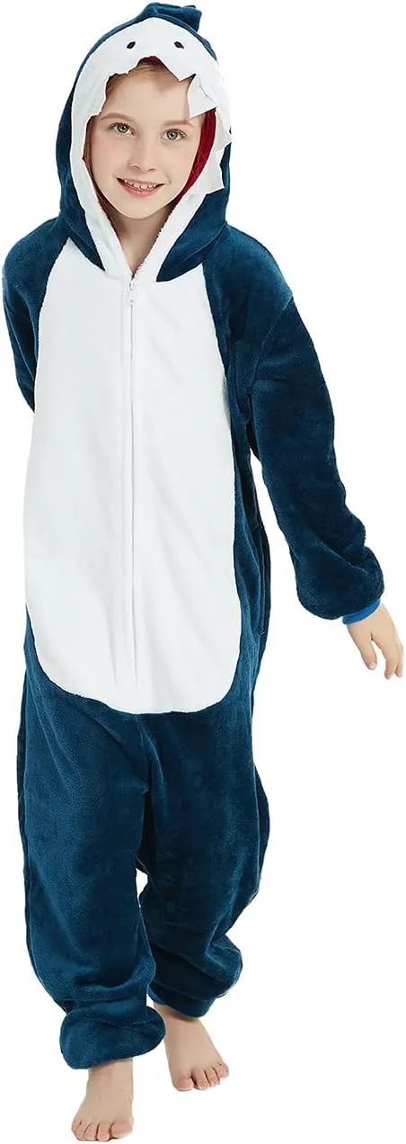 ABENCA Shark Onesie Kids Animal Costume Girls Pajamas One Piece Plush Sleepwear Cosplay Halloween Christmas