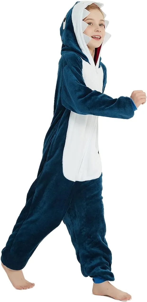 ABENCA Shark Onesie Kids Animal Costume Girls Pajamas One Piece Plush Sleepwear Cosplay Halloween Christmas