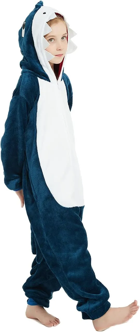 ABENCA Shark Onesie Kids Animal Costume Girls Pajamas One Piece Plush Sleepwear Cosplay Halloween Christmas