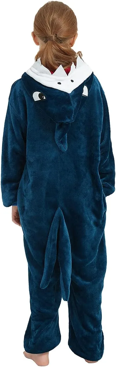 ABENCA Shark Onesie Kids Animal Costume Girls Pajamas One Piece Plush Sleepwear Cosplay Halloween Christmas