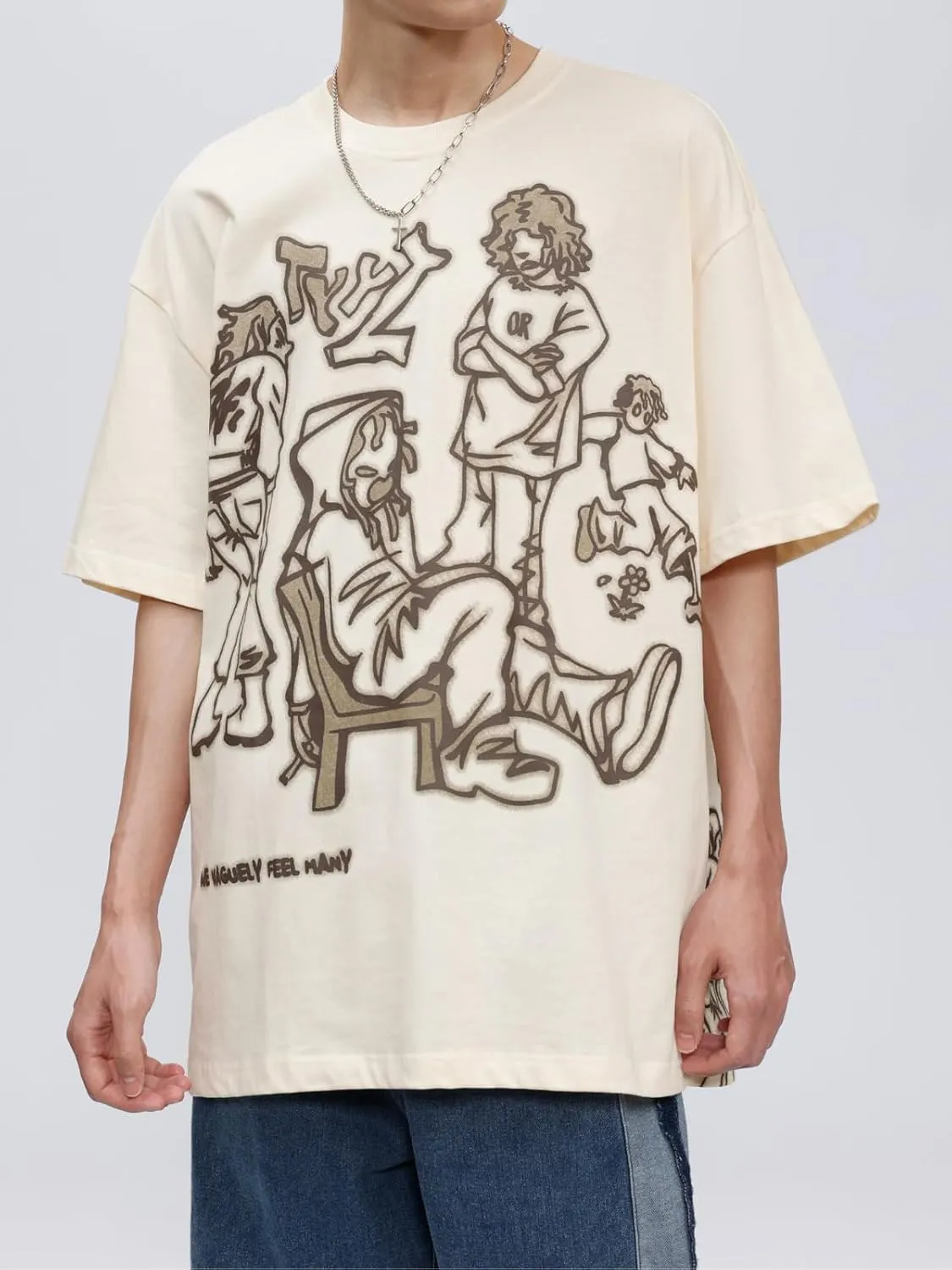 Aelfric Eden Mens Oversized T Shirts Tees Butterfly Print Crew Neck Cotton Tops Streetwear Casual Shirt