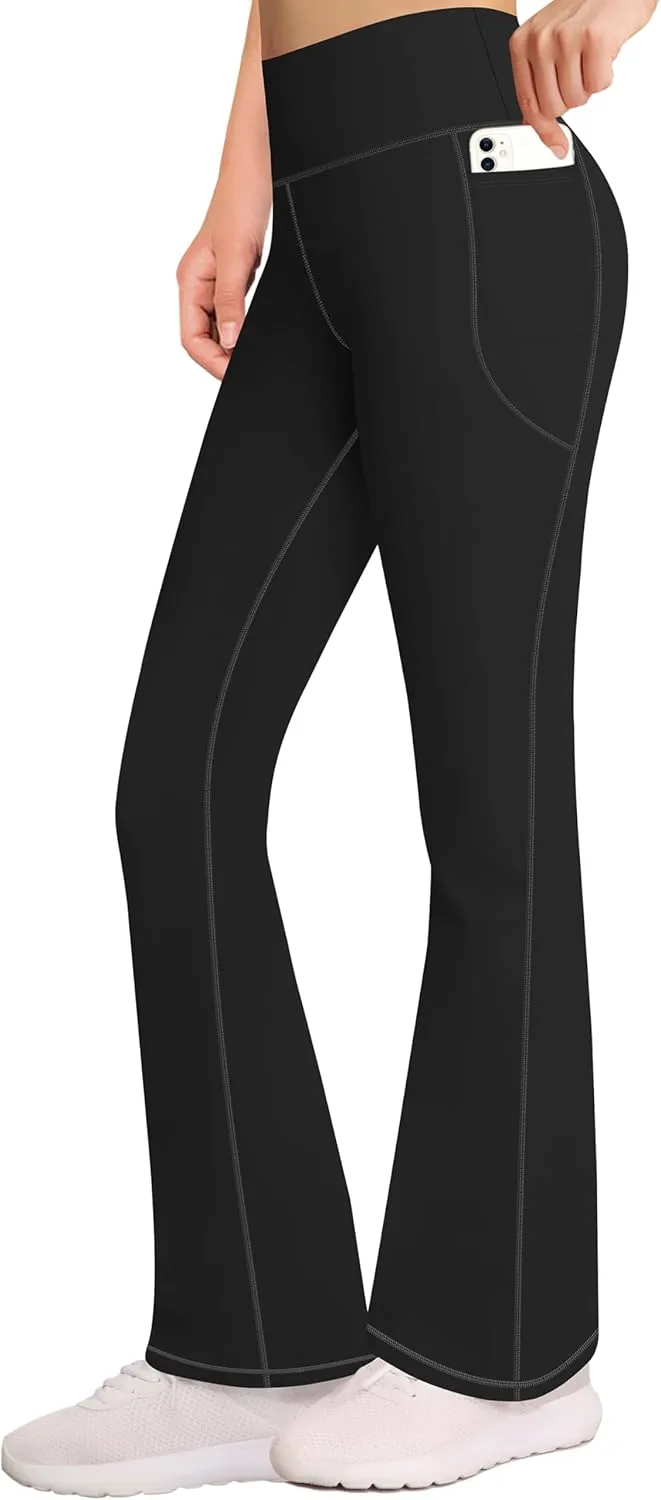 AENLLEY Girls Stretchy Flare Yoga Pants with Pockets - High Waisted Wide Leg Activewear Leggings for Kids