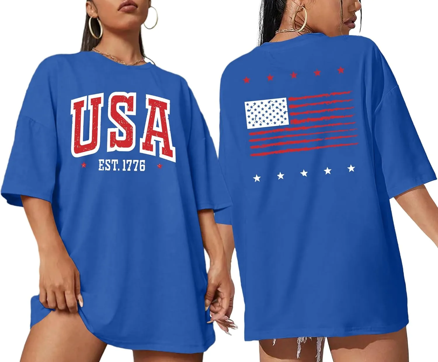 American Flag Shirt: Women 4th of July Oversized Tshirt USA Print Patriotic Shirt Stars Stripes Shirts