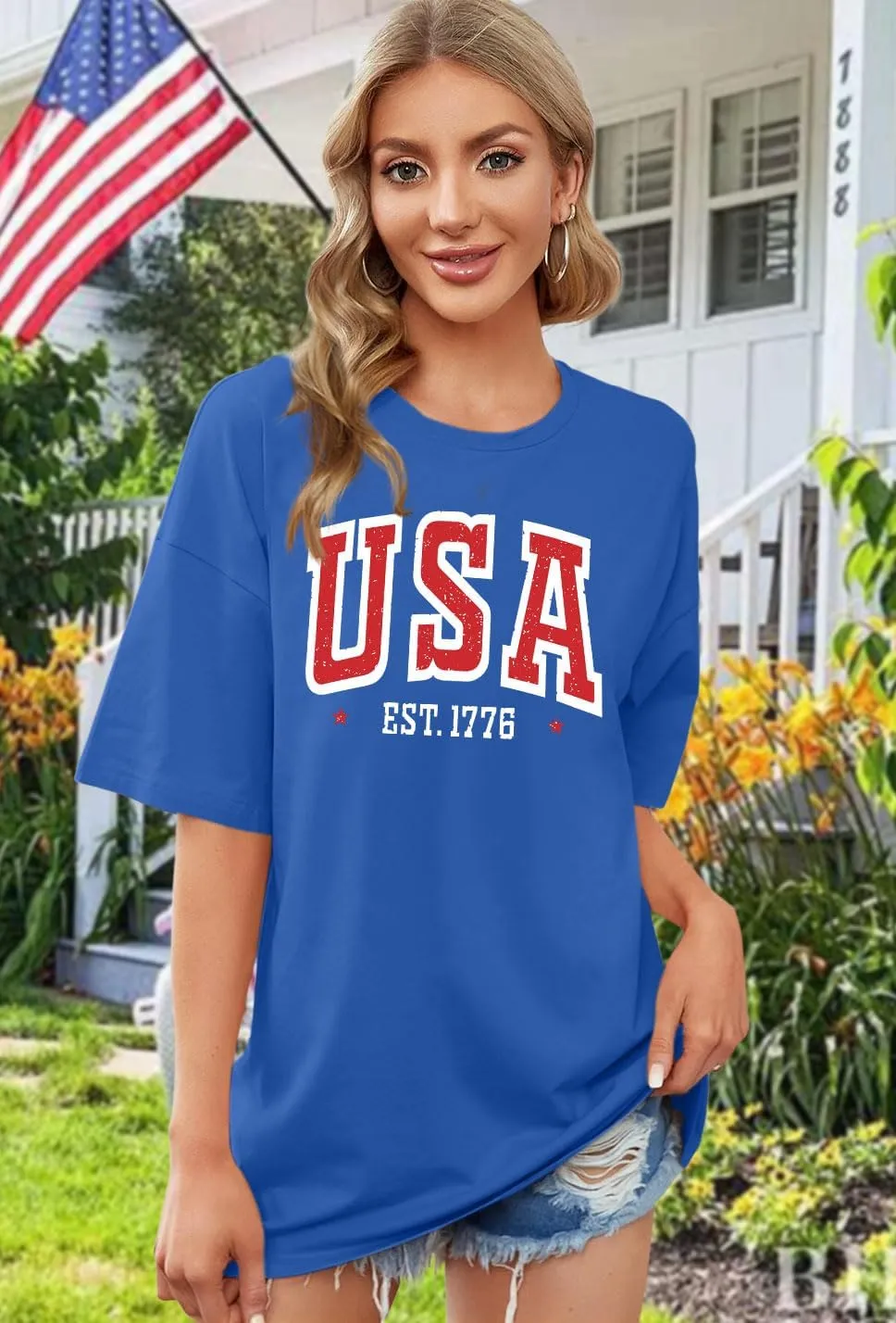 American Flag Shirt: Women 4th of July Oversized Tshirt USA Print Patriotic Shirt Stars Stripes Shirts