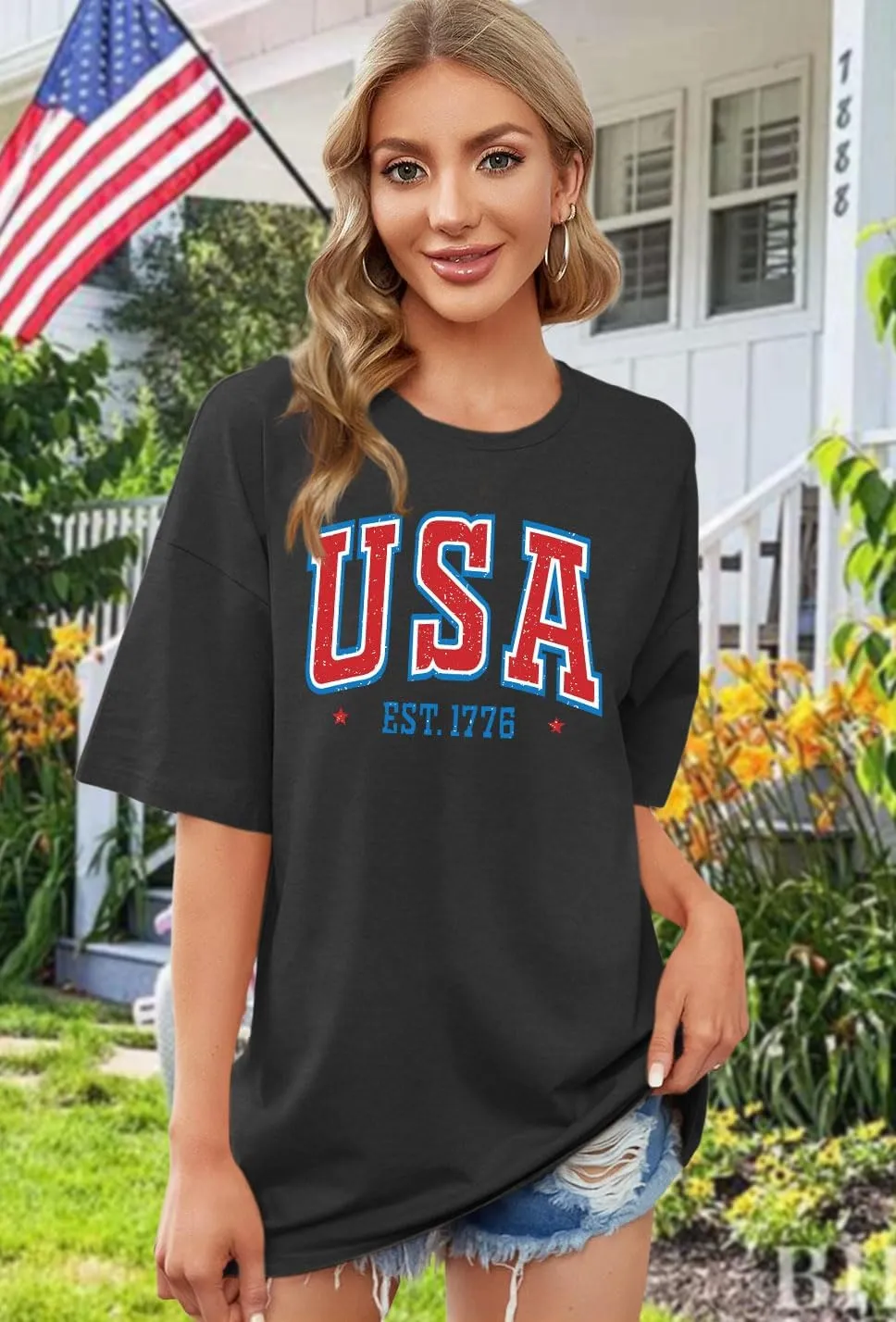 American Flag Shirt: Women 4th of July Oversized Tshirt USA Print Patriotic Shirt Stars Stripes Shirts