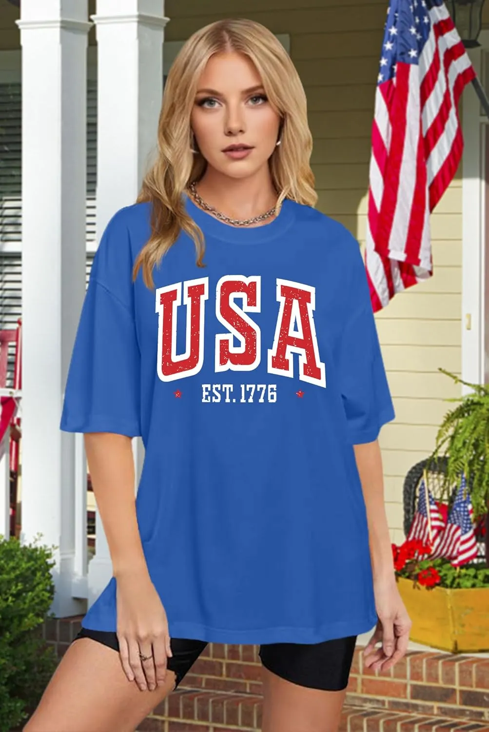 American Flag Shirt: Women 4th of July Oversized Tshirt USA Print Patriotic Shirt Stars Stripes Shirts