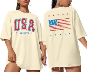 American Flag Shirt: Women 4th of July Oversized Tshirt USA Print Patriotic Shirt Stars Stripes Shirts