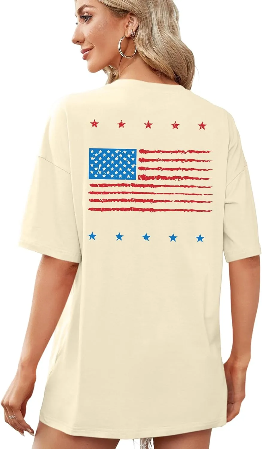 American Flag Shirt: Women 4th of July Oversized Tshirt USA Print Patriotic Shirt Stars Stripes Shirts