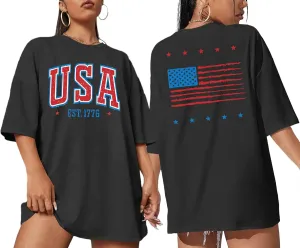 American Flag Shirt: Women 4th of July Oversized Tshirt USA Print Patriotic Shirt Stars Stripes Shirts