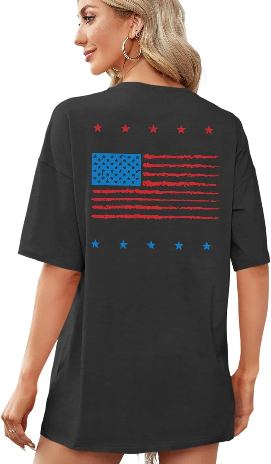 American Flag Shirt: Women 4th of July Oversized Tshirt USA Print Patriotic Shirt Stars Stripes Shirts