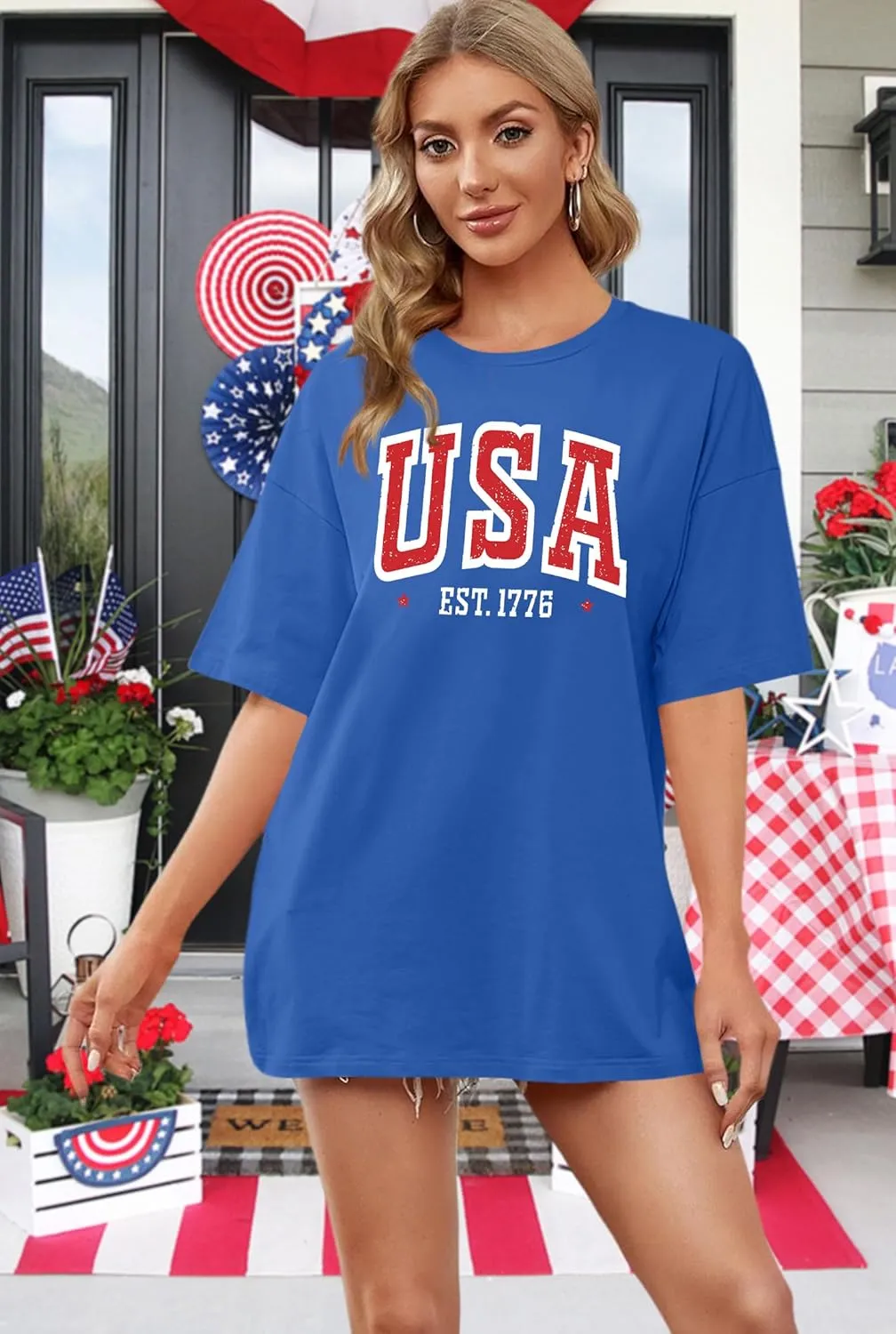 American Flag Shirt: Women 4th of July Oversized Tshirt USA Print Patriotic Shirt Stars Stripes Shirts