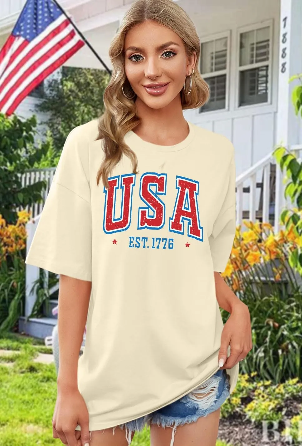 American Flag Shirt: Women 4th of July Oversized Tshirt USA Print Patriotic Shirt Stars Stripes Shirts