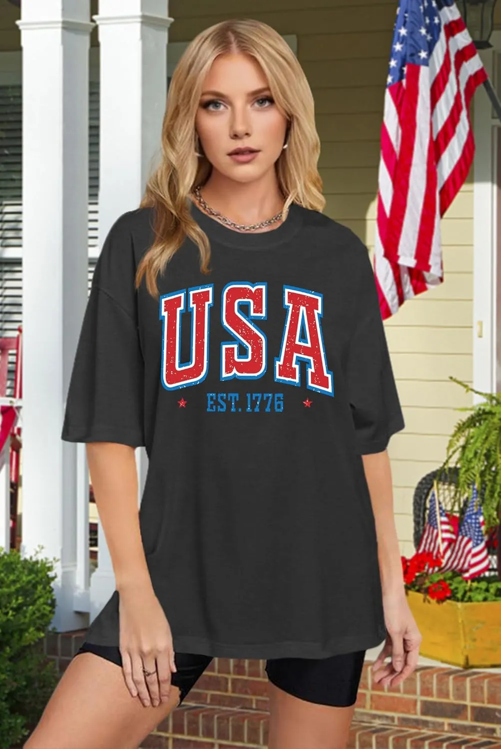 American Flag Shirt: Women 4th of July Oversized Tshirt USA Print Patriotic Shirt Stars Stripes Shirts