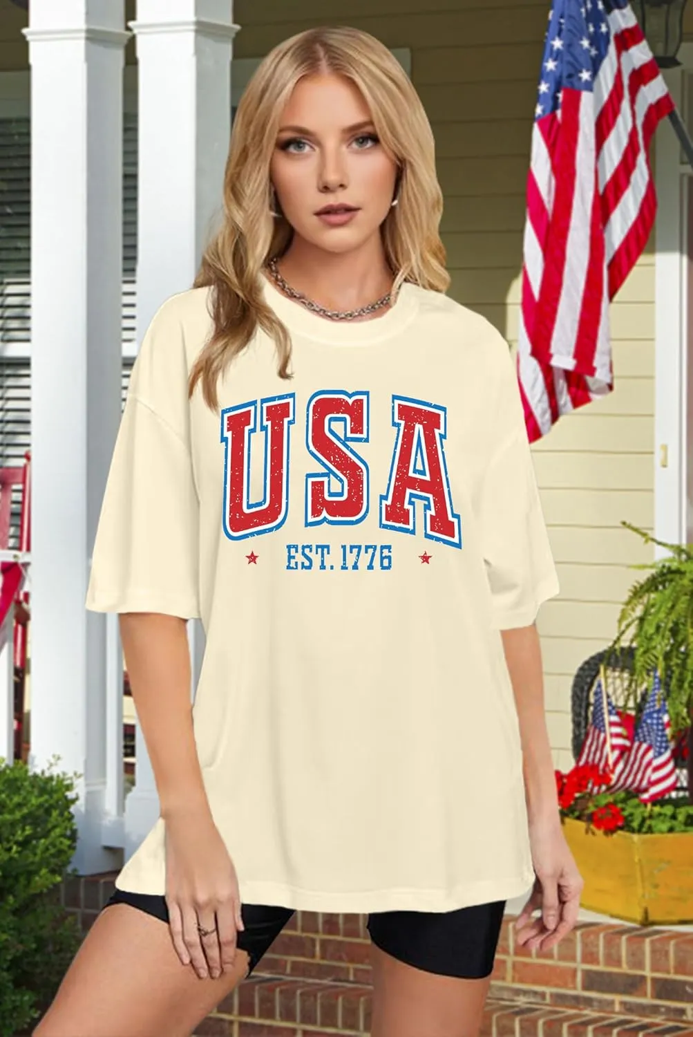 American Flag Shirt: Women 4th of July Oversized Tshirt USA Print Patriotic Shirt Stars Stripes Shirts