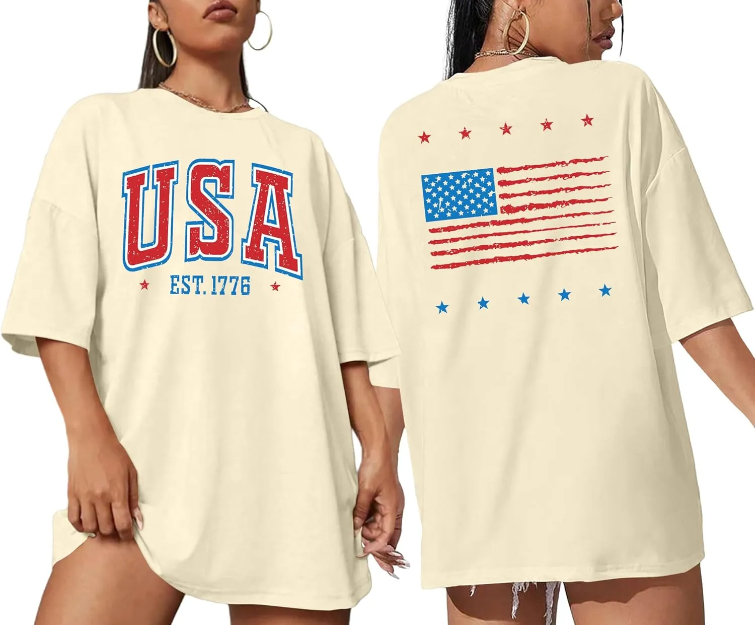 American Flag Shirt: Women 4th of July Oversized Tshirt USA Print Patriotic Shirt Stars Stripes Shirts