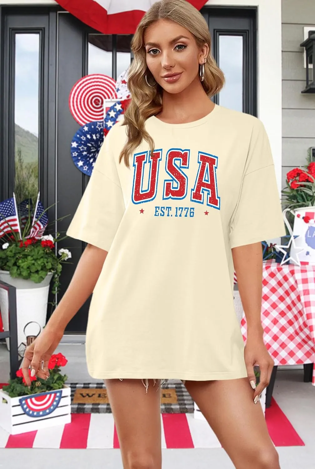 American Flag Shirt: Women 4th of July Oversized Tshirt USA Print Patriotic Shirt Stars Stripes Shirts