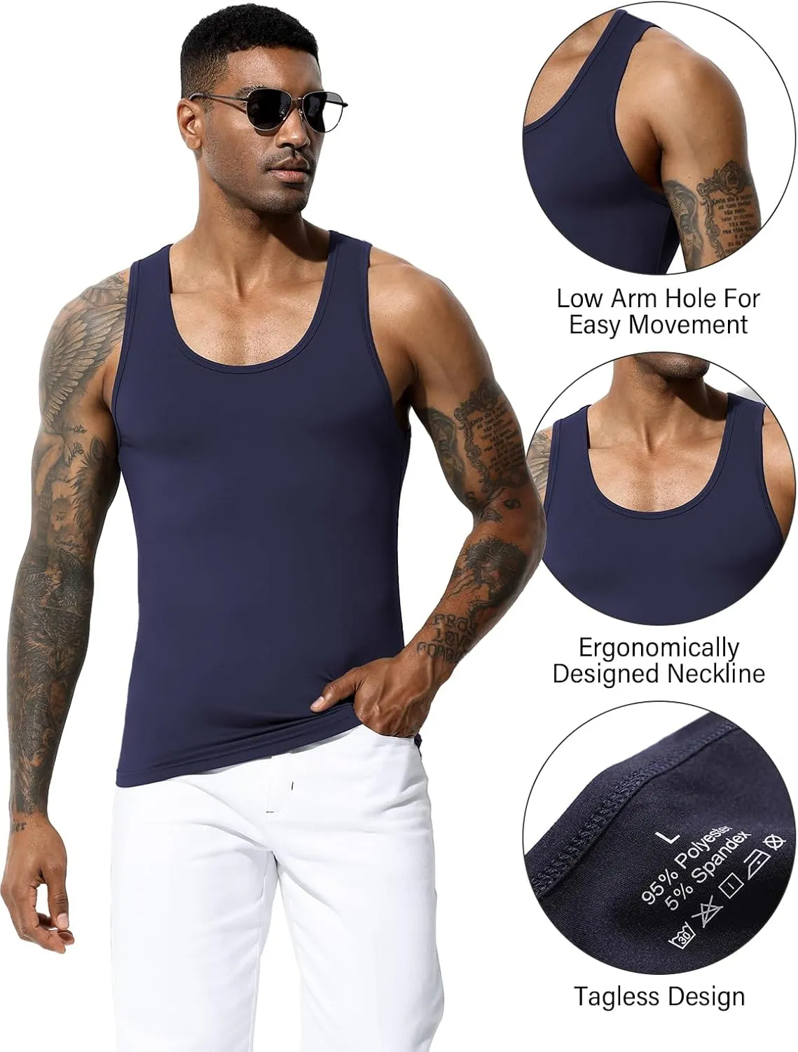 Arjen Kroos Men's Workout Tank Top 4 Pack Muscle Sleeveless Gym Shirts Activewear Slimming Vest Undershirts