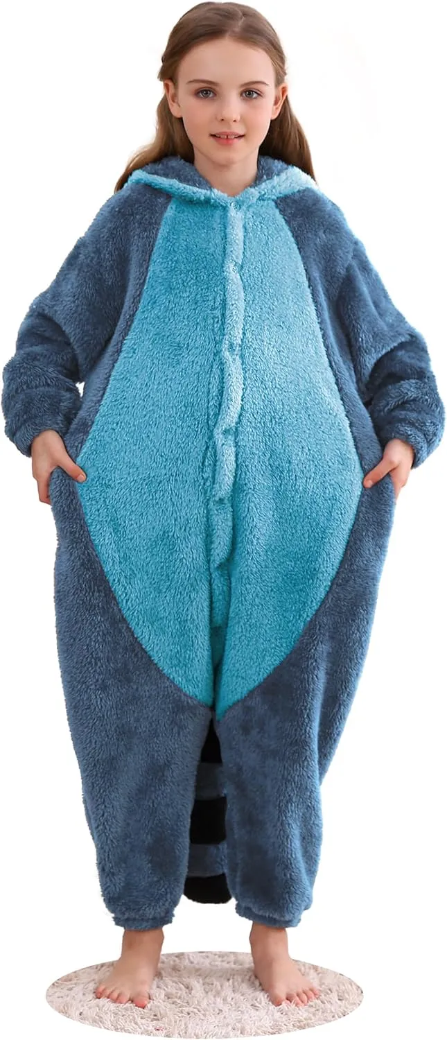 ATOZ Unisex Children Animal Blue Raccoon Onesie, Halloween Costume Pajamas Christmas Cosplay Sleepwear For Boys Girls