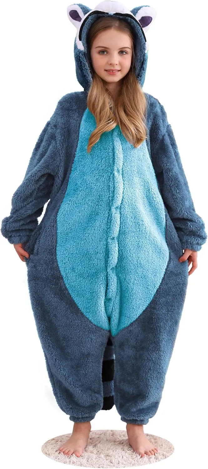 ATOZ Unisex Children Animal Blue Raccoon Onesie, Halloween Costume Pajamas Christmas Cosplay Sleepwear For Boys Girls
