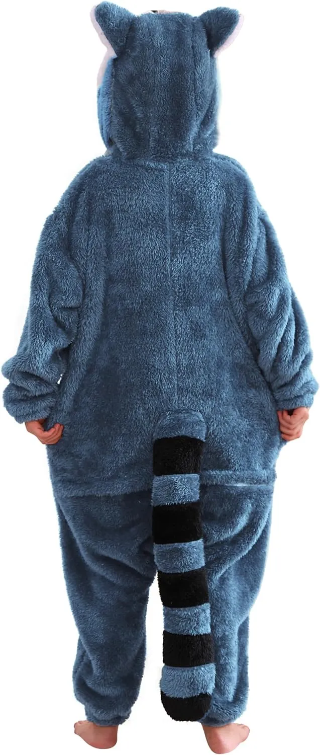 ATOZ Unisex Children Animal Blue Raccoon Onesie, Halloween Costume Pajamas Christmas Cosplay Sleepwear For Boys Girls