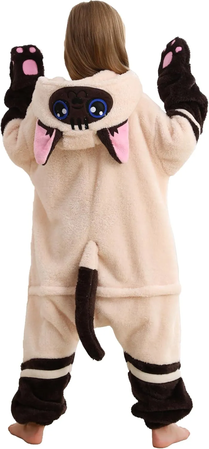 ATOZ Unisex Children Animal Siamese Cat Onesie, Halloween Costume Pajamas Christmas Cosplay Sleepwear For Boys Girls