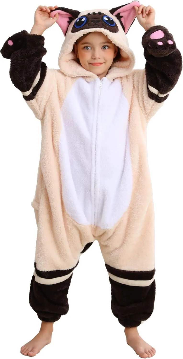 ATOZ Unisex Children Animal Siamese Cat Onesie, Halloween Costume Pajamas Christmas Cosplay Sleepwear For Boys Girls