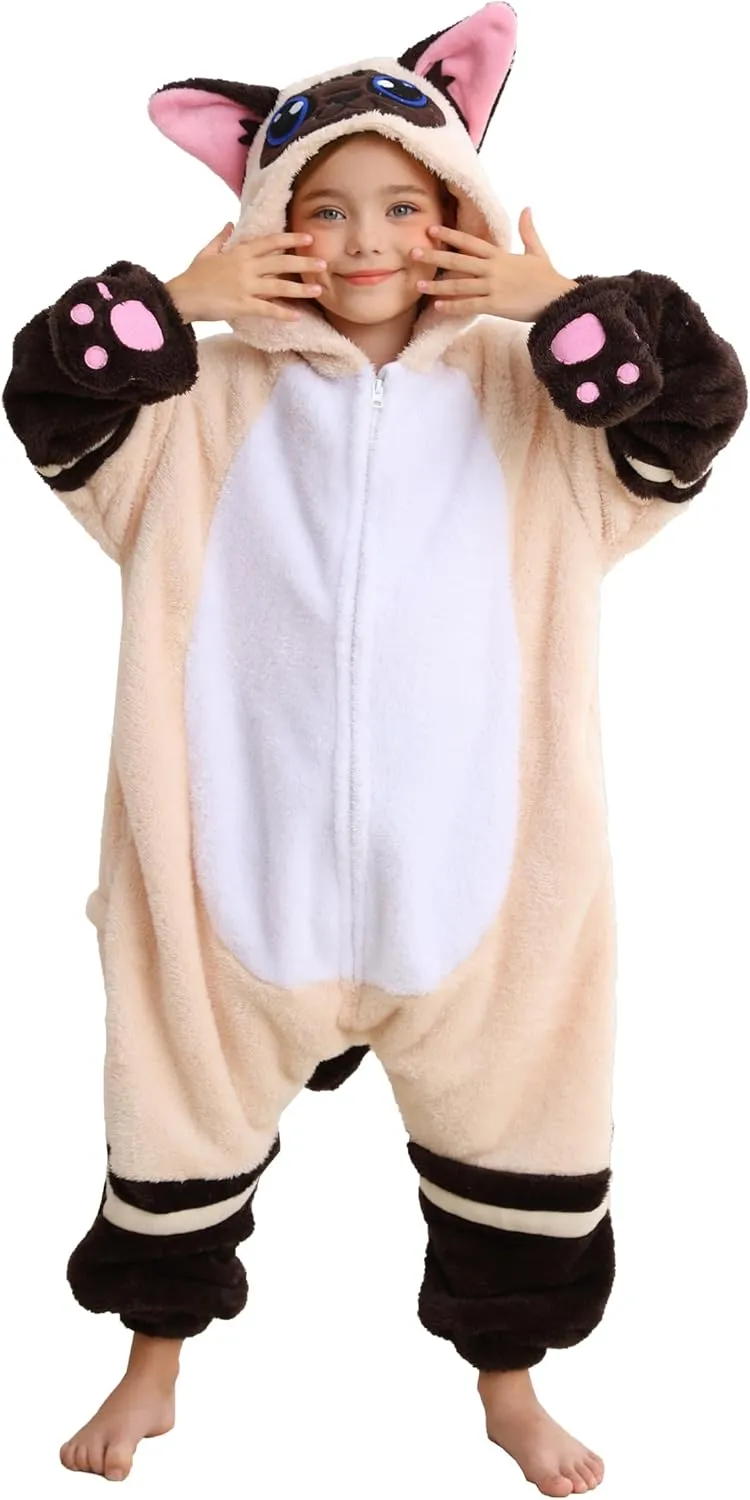 ATOZ Unisex Children Animal Siamese Cat Onesie, Halloween Costume Pajamas Christmas Cosplay Sleepwear For Boys Girls