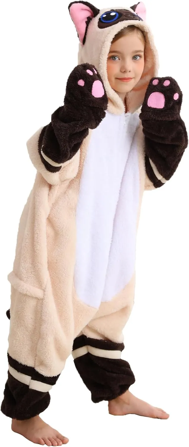 ATOZ Unisex Children Animal Siamese Cat Onesie, Halloween Costume Pajamas Christmas Cosplay Sleepwear For Boys Girls