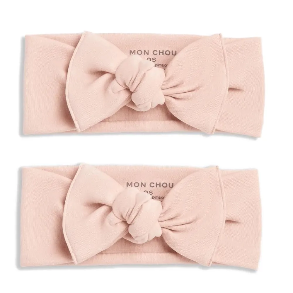Baby Girl Bows, 100% Organic Cotton Clothes, Hair Accessories for Newborn Girls, Super-Soft Headband, Set of 2