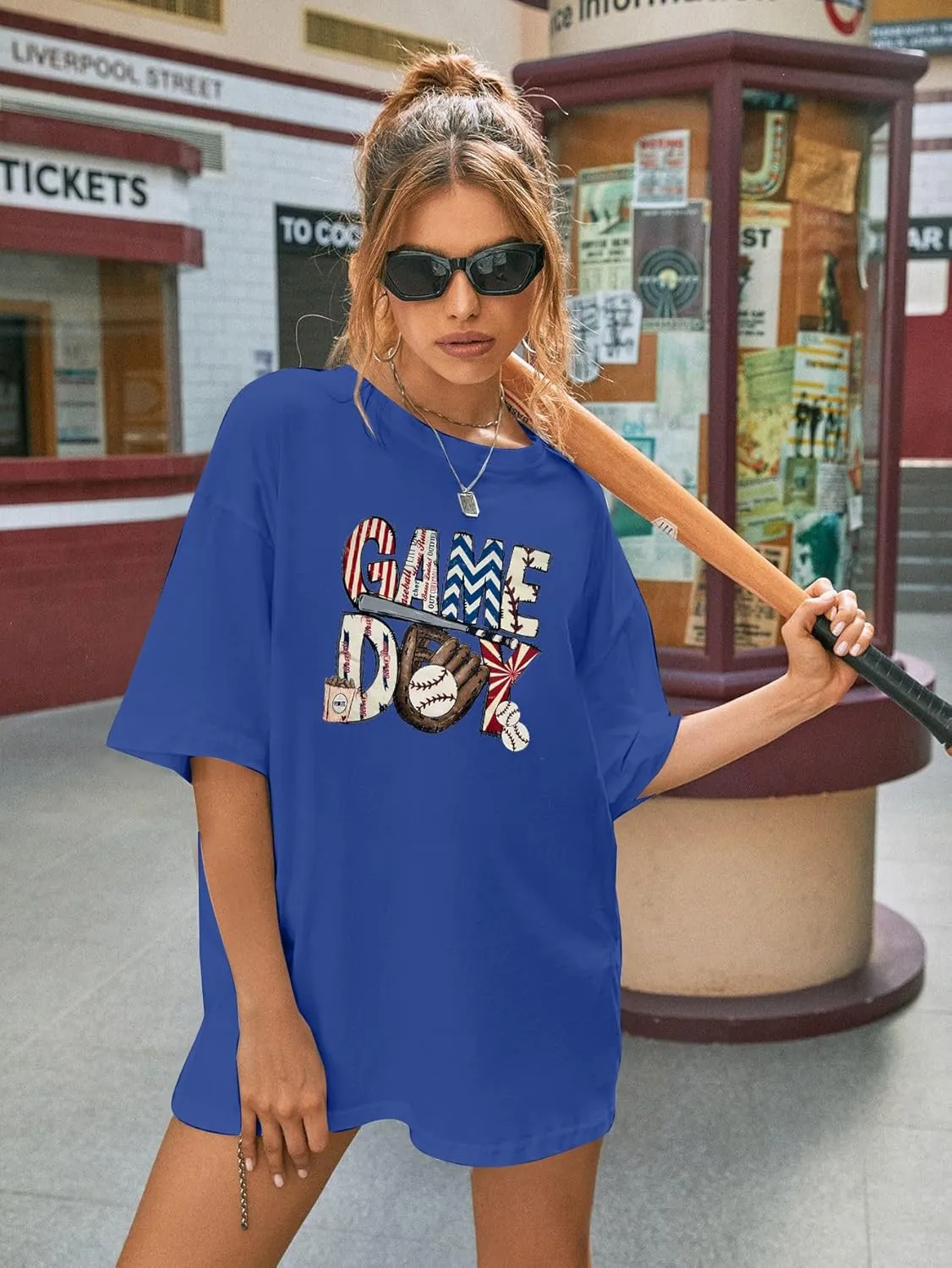 Baseball Shirt Women Oversized Baseball Game Day Tops Baseball Mom Letter Printed Tees