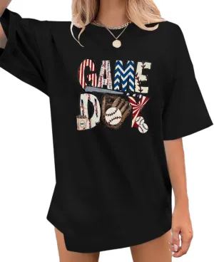 Baseball Shirt Women Oversized Baseball Game Day Tops Baseball Mom Letter Printed Tees