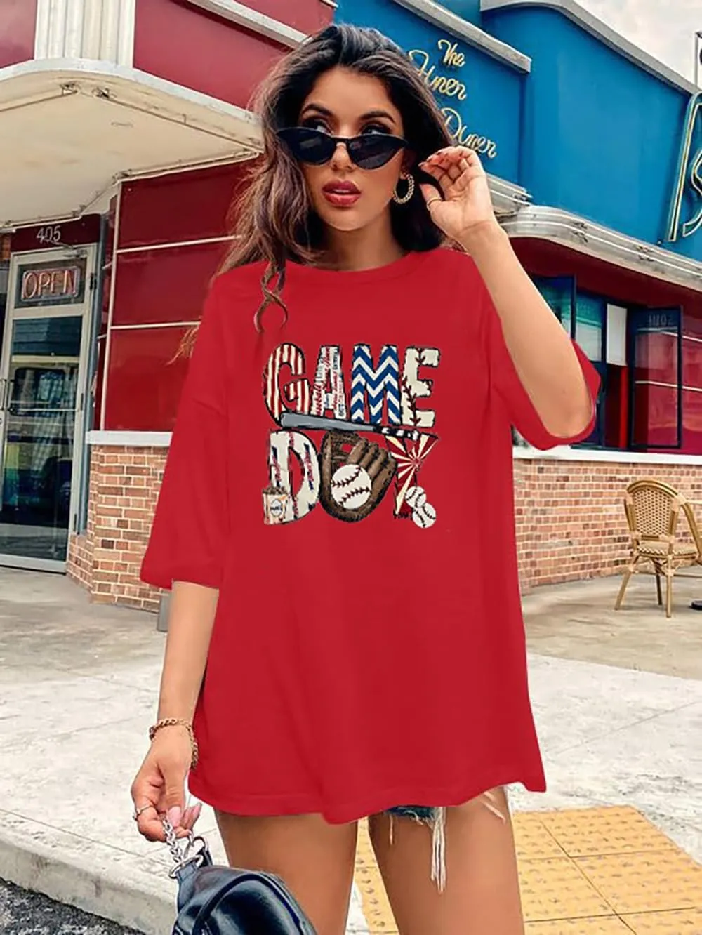 Baseball Shirt Women Oversized Baseball Game Day Tops Baseball Mom Letter Printed Tees